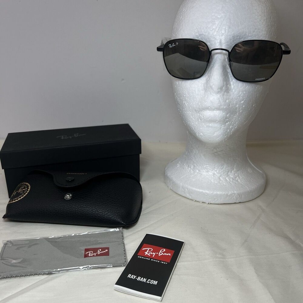 RAY BAN Black POLARIZED Silver Mirror Chromance Sunglass RB 3664-CH 50-19-145mm